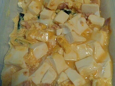 ルクエで☆豆腐とツナの和風卵蒸し
